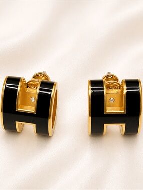 Hermes Pop H Earrings Black & Gold